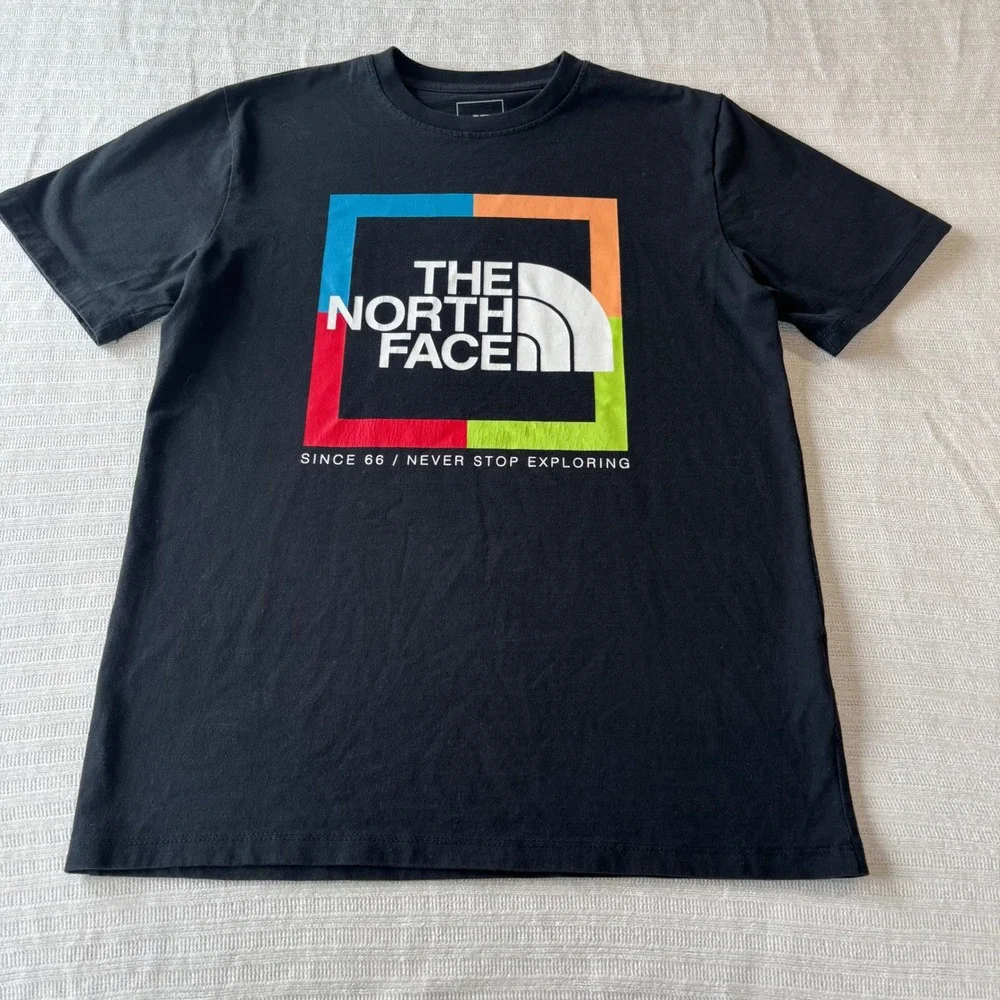 The North Face Mens Black Multi Color Box Logo Graphic T-Shirt Small A5J5A
